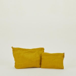 Bath Accessories |   Simple Linen Zipper Pouch – Mustard Bath Accessories Bath Accessories