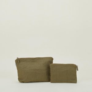 Bath Accessories |   Simple Linen Zipper Pouch – Olive Bath Accessories Bath Accessories