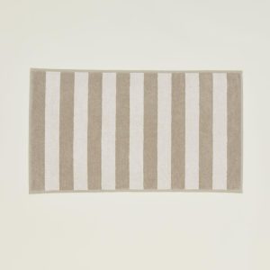 Bath Mats |   Simple Striped Terry Bath Mat – Ivory/Flax Bath Mats Bath Mats