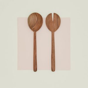 Flatware |   Hand Carved Walnut Serving Set Dining Flatware