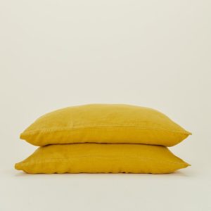 Pillows + Shams |   Simple Linen Pillowcases, Set of 2 – Mustard Bed + Bath Mustard