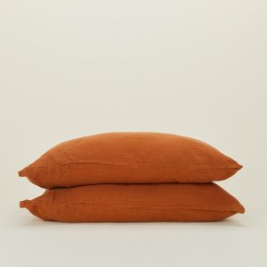 Pillows + Shams |   Simple Linen Pillowcases, Set of 2 – Terracotta Bed + Bath Pillows + Shams