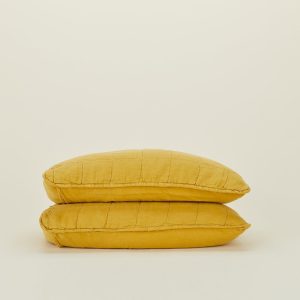 Pillows + Shams |   Simple Linen Quilted Shams, Set of 2 – Mustard Bed + Bath Mustard