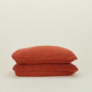 Pillows + Shams |   Simple Linen Quilted Shams, Set of 2 – Rust Bed + Bath Pillows + Shams