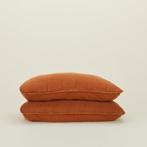 Pillows + Shams |   Simple Linen Quilted Shams, Set of 2 – Terracotta Bed + Bath Pillows + Shams