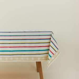 Table Linens |   Block Printed Tablecloth – Block Printed Multi Stripe Dining Block Printed Multi Stripe