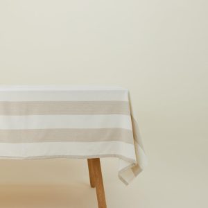 Table Linens |   Essential Striped Tablecloth – Ivory/Flax Dining Ivory/Flax