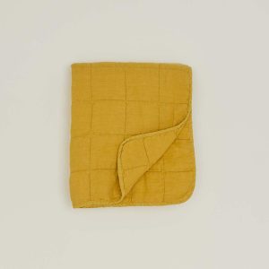 Throws |   Simple Linen Quilted Throw – Mustard Decor Mustard