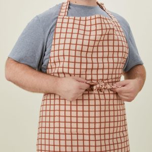 Towels, Trivets + Textiles |   Essential Check Apron – Blush/Terracotta Kitchen Blush/Terracotta