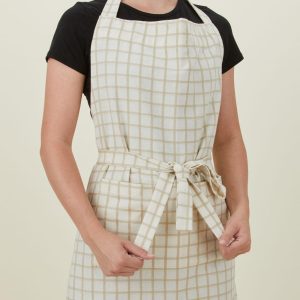 Towels, Trivets + Textiles |   Essential Check Apron – Ivory/Flax Kitchen Ivory/Flax