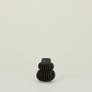 Vases + Bowls |   Pleated Stoneware Vase – Black Decor Vases + Bowls