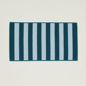 Bath Mats |   Simple Striped Terry Bath Mat – Sky/Peacock Bath Mats Bath Mats