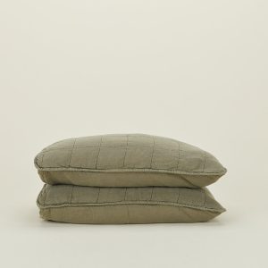 Pillows + Shams |   Simple Linen Quilted Shams, Set of 2 – Olive Bed + Bath Olive