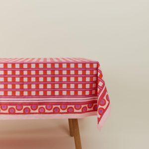 Table Linens |   Block Printed Tablecloth – Block Printed Red Plaid Dining Block Printed Red Plaid