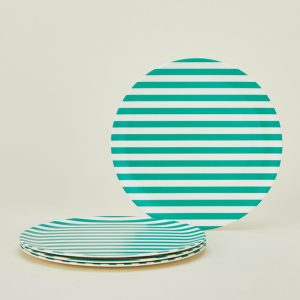 Dinnerware |   Bamboo Melamine Dinner Plate, Set of 4 – Green Stripe Dining Dinnerware